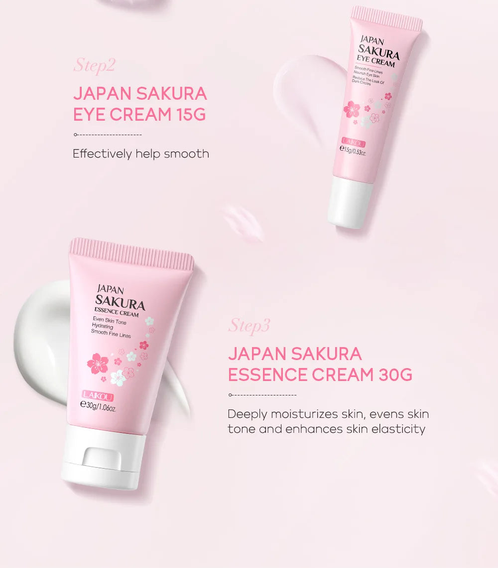 Kit de Cuidados Faciais LAIKOU 3 peças – Vitamina C 24K Golden Sakura