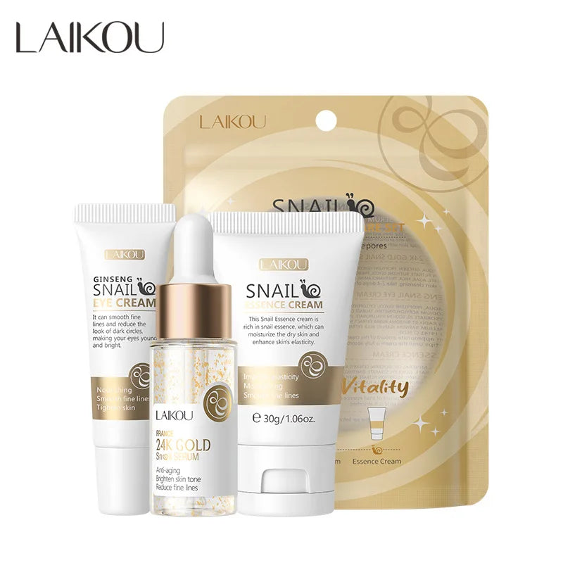 Kit de Cuidados Faciais LAIKOU 3 peças – Vitamina C 24K Golden Sakura