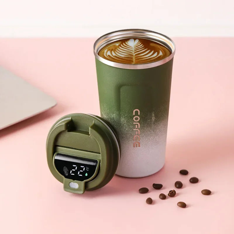 ☕ Caneca Térmica de Café em Aço Inoxidável – 380ml ou 510ml | Copo com Display Digital de Temperatura | Garrafa Térmica Isolada para Bebidas Quentes e Frias
