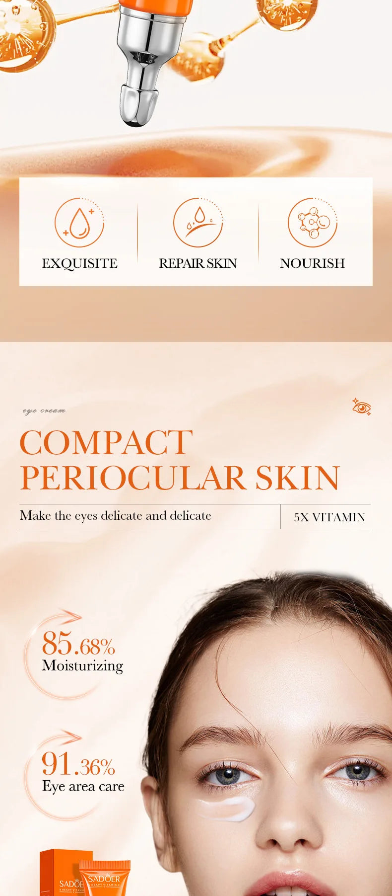 SADOER Creme para Olhos Vitamina C – Antiolheiras e Refirmante