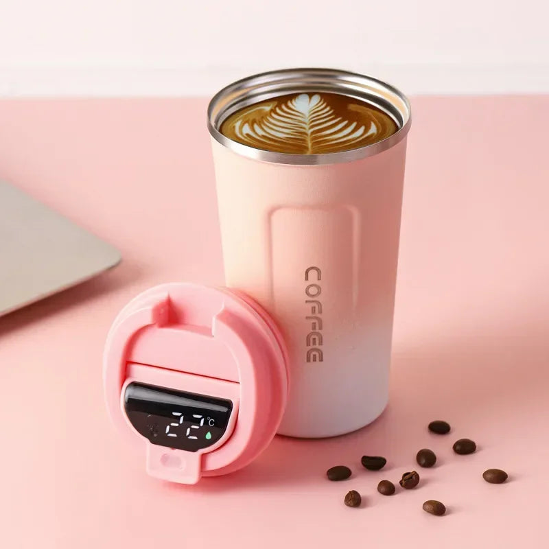 ☕ Caneca Térmica de Café em Aço Inoxidável – 380ml ou 510ml | Copo com Display Digital de Temperatura | Garrafa Térmica Isolada para Bebidas Quentes e Frias