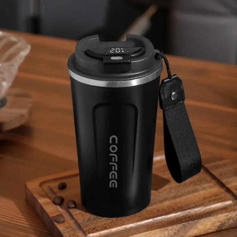 ☕ Caneca Térmica de Café em Aço Inoxidável – 380ml ou 510ml | Copo com Display Digital de Temperatura | Garrafa Térmica Isolada para Bebidas Quentes e Frias