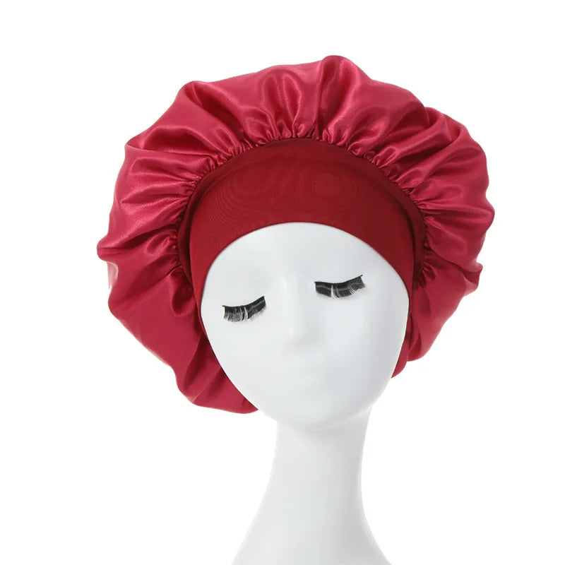 Touca de cabelo feminina para dormir à noite, touca de seda de cetim com dupla camada ajustável, chapéu para banho, acessórios para estilizar cabelos cacheados