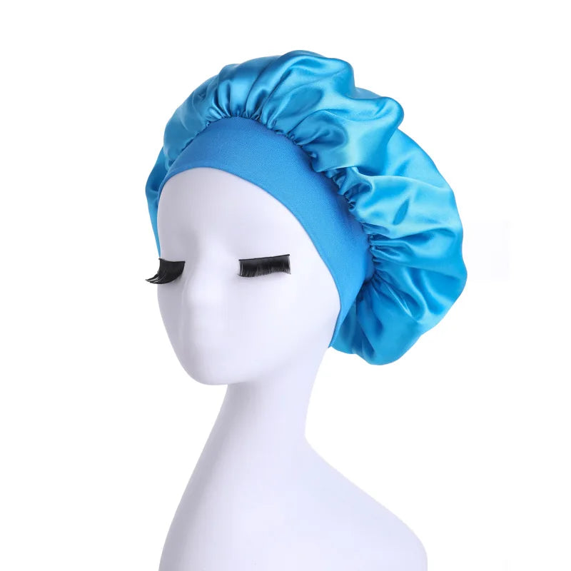 Touca de cabelo feminina para dormir à noite, touca de seda de cetim com dupla camada ajustável, chapéu para banho, acessórios para estilizar cabelos cacheados