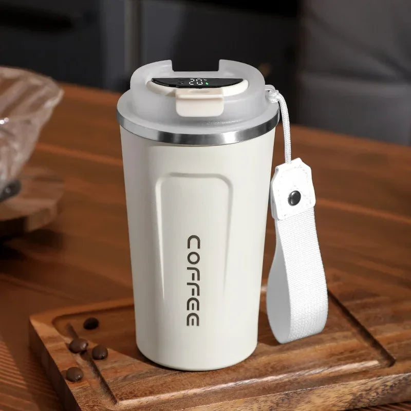 ☕ Caneca Térmica de Café em Aço Inoxidável – 380ml ou 510ml | Copo com Display Digital de Temperatura | Garrafa Térmica Isolada para Bebidas Quentes e Frias
