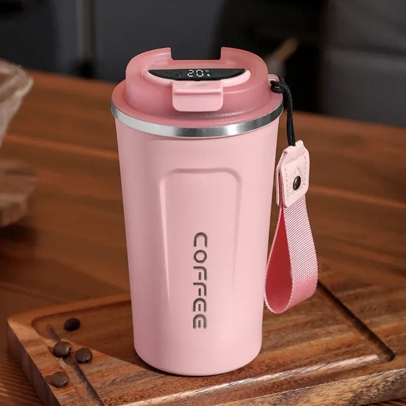 ☕ Caneca Térmica de Café em Aço Inoxidável – 380ml ou 510ml | Copo com Display Digital de Temperatura | Garrafa Térmica Isolada para Bebidas Quentes e Frias