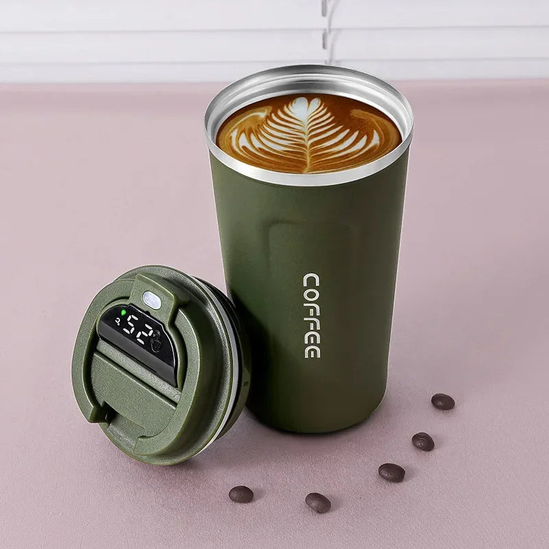☕ Caneca Térmica de Café em Aço Inoxidável – 380ml ou 510ml | Copo com Display Digital de Temperatura | Garrafa Térmica Isolada para Bebidas Quentes e Frias