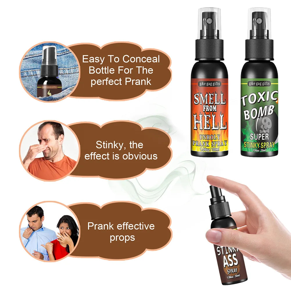 Plastic Gag Spray Can para adultos e crianças, não tóxico, brinquedos engraçados, fedido, brincadeira, festa de Halloween, 30ml