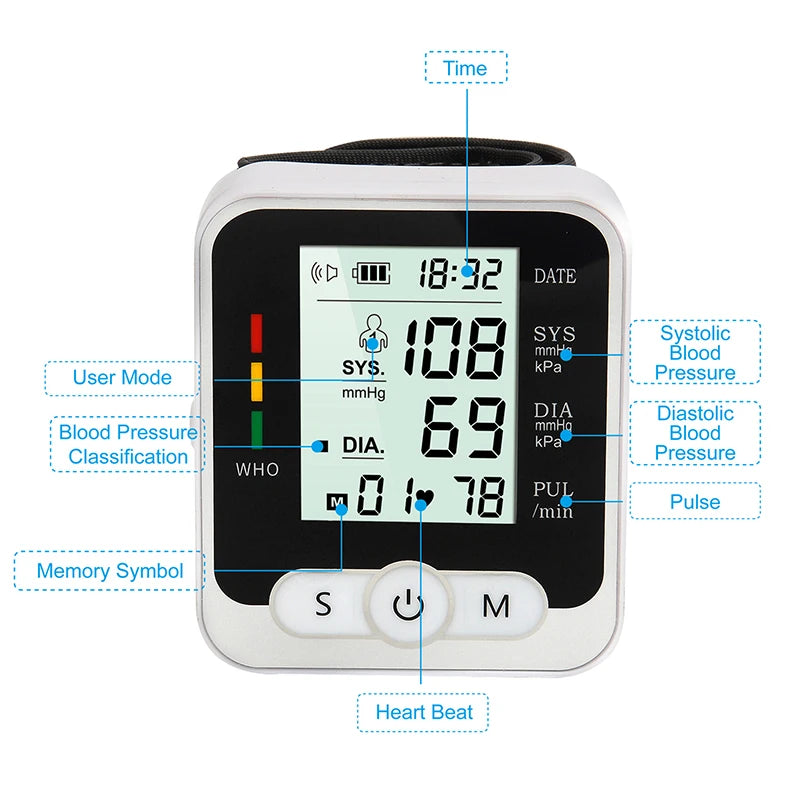 Monitor de Pressão Arterial de Pulso Digital – Medidor com Tela LCD, Frequência Cardíaca e Pulso | Portátil e Fácil de Usar