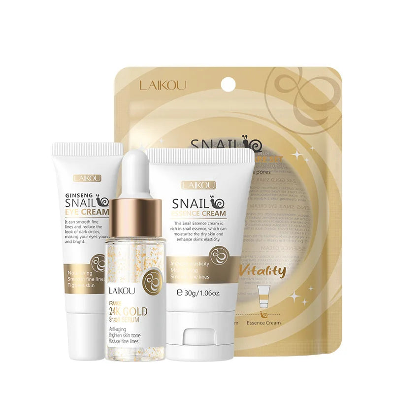Kit de Cuidados Faciais LAIKOU 3 peças – Vitamina C 24K Golden Sakura
