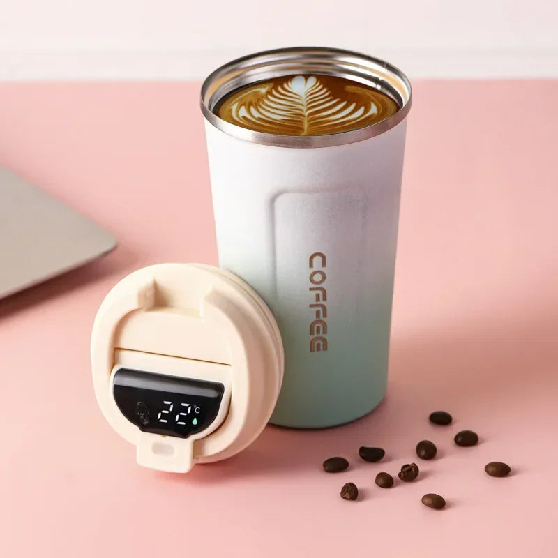 ☕ Caneca Térmica de Café em Aço Inoxidável – 380ml ou 510ml | Copo com Display Digital de Temperatura | Garrafa Térmica Isolada para Bebidas Quentes e Frias