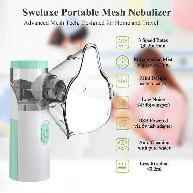 Nebulizador Médico Portátil de Malha Silenciosa – Inalador para Asma, Crianças e Adultos | Mini Atomizador USB com Umidificação