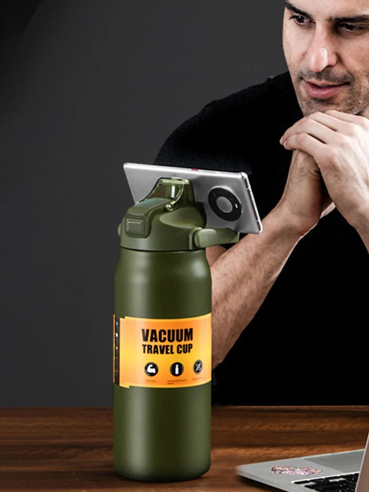 🥤 Garrafa Térmica Portátil em Aço Inoxidável 304 – Isolamento a Vácuo para Bebidas Frias e Quentes com Canudo | Ideal para Esportes e Viagens