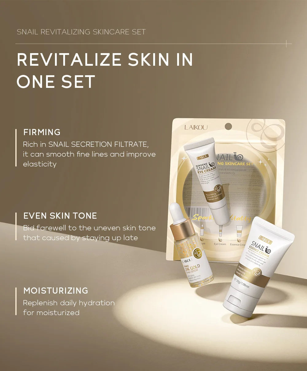 Kit de Cuidados Faciais LAIKOU 3 peças – Vitamina C 24K Golden Sakura