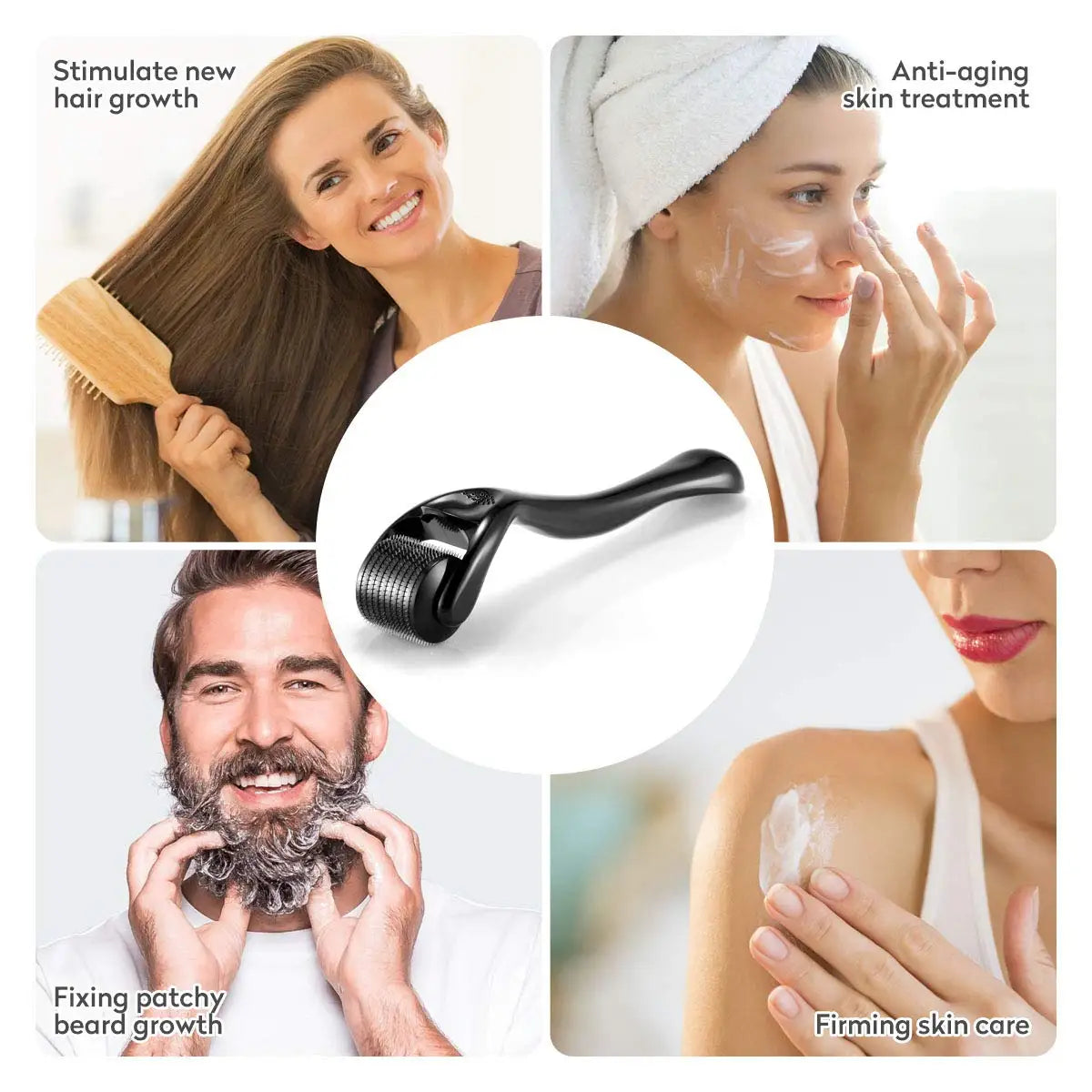 Derma Roller Facial e Corporal para Crescimento de Cabelo – 540 Agulhas (0.2mm, 0.25mm, 0.3mm)