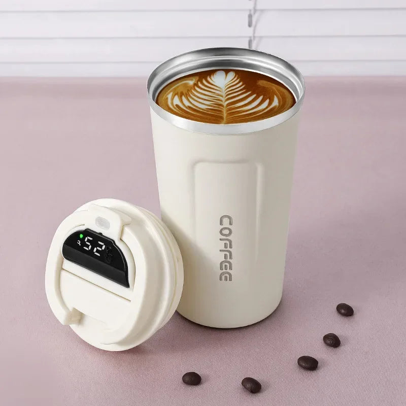 ☕ Caneca Térmica de Café em Aço Inoxidável – 380ml ou 510ml | Copo com Display Digital de Temperatura | Garrafa Térmica Isolada para Bebidas Quentes e Frias