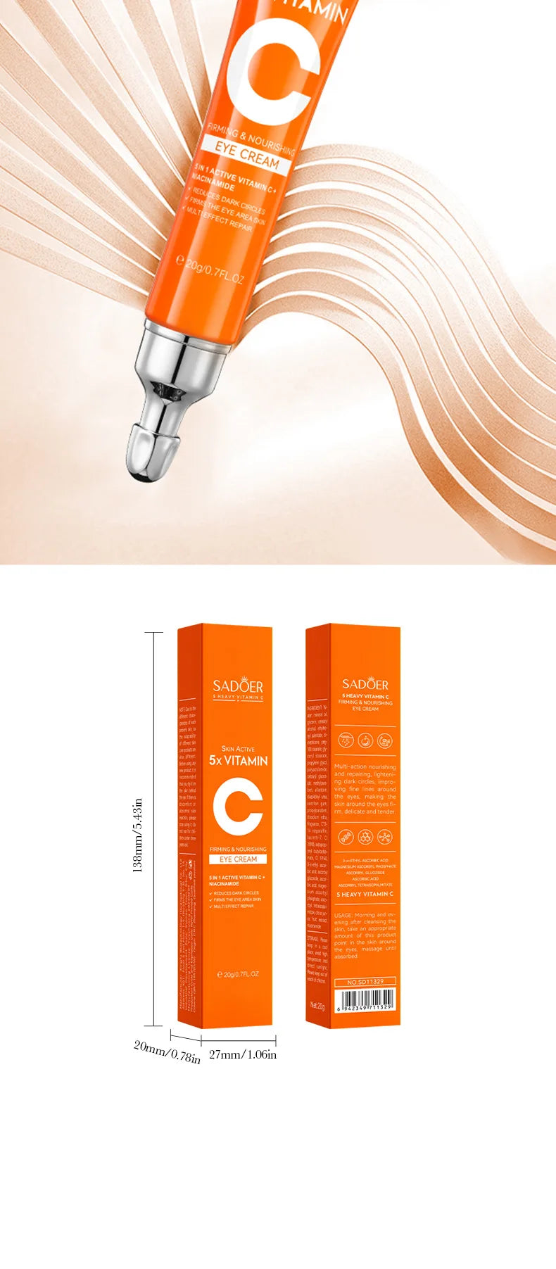 SADOER Creme para Olhos Vitamina C – Antiolheiras e Refirmante