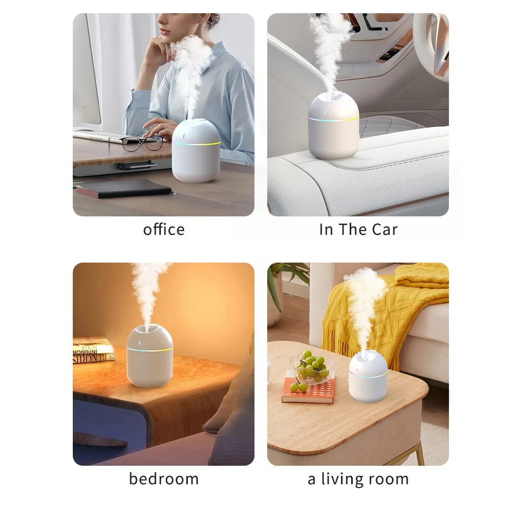 Umidificador de Ar 270ml com Luz Noturna LED – Difusor de Aroma USB com Névoa Fria e Desligamento Automático | Para Escritório e Casa