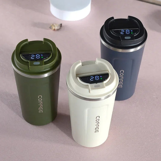 ☕ Caneca Térmica de Café em Aço Inoxidável – 380ml ou 510ml | Copo com Display Digital de Temperatura | Garrafa Térmica Isolada para Bebidas Quentes e Frias