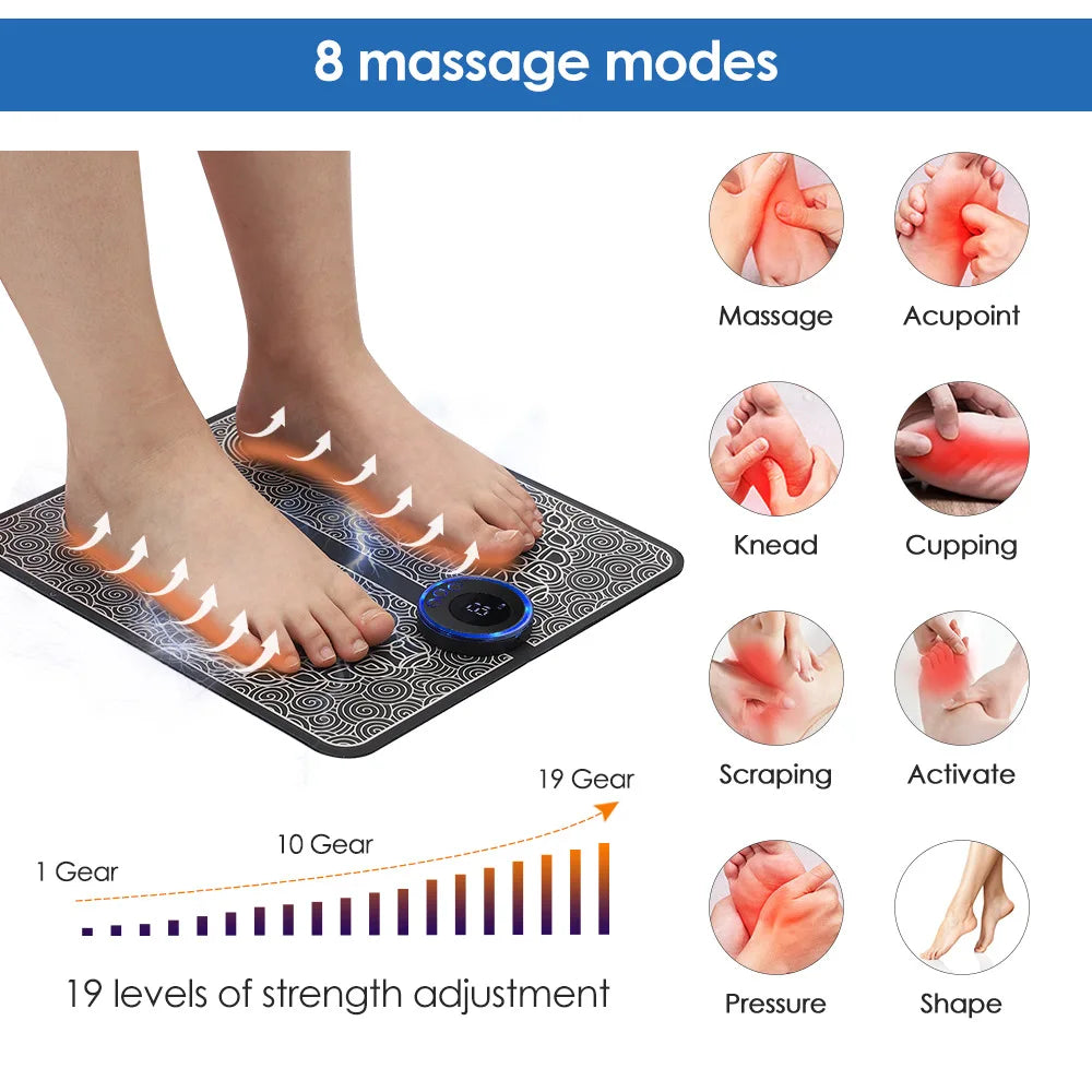 Massageador Elétrico de Pés EMS – Alívio de Dores, Estímulo Muscular e Melhora da Circulação