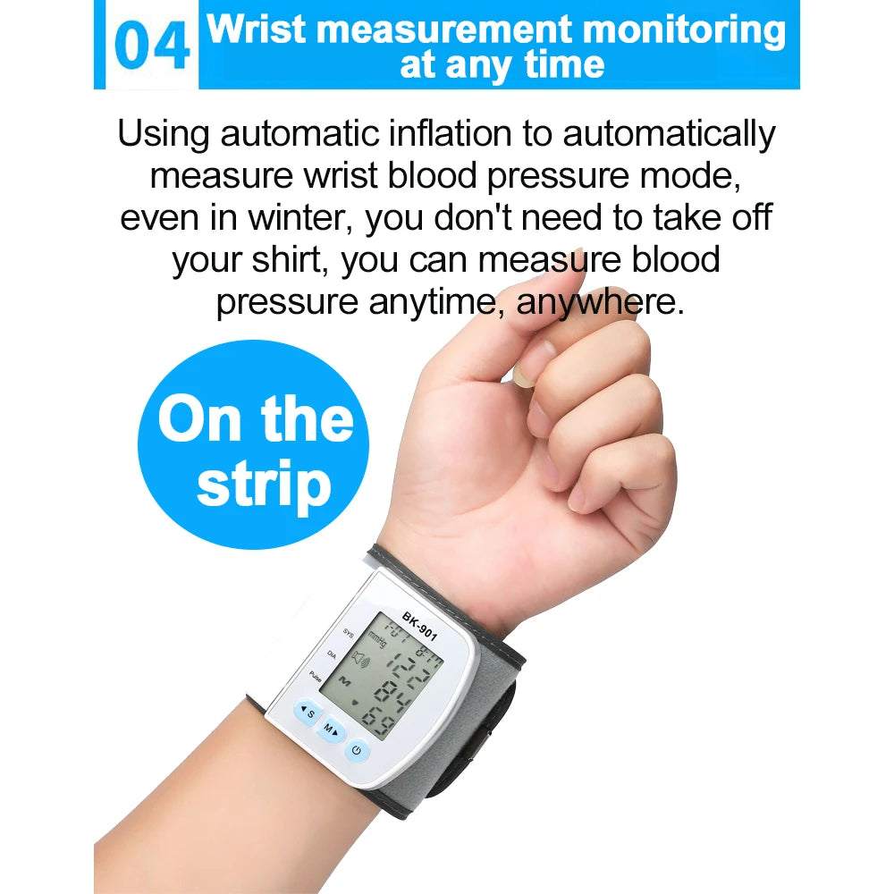 Monitor de Pressão Arterial de Pulso Digital – Medidor com Tela LCD, Frequência Cardíaca e Pulso | Portátil e Fácil de Usar