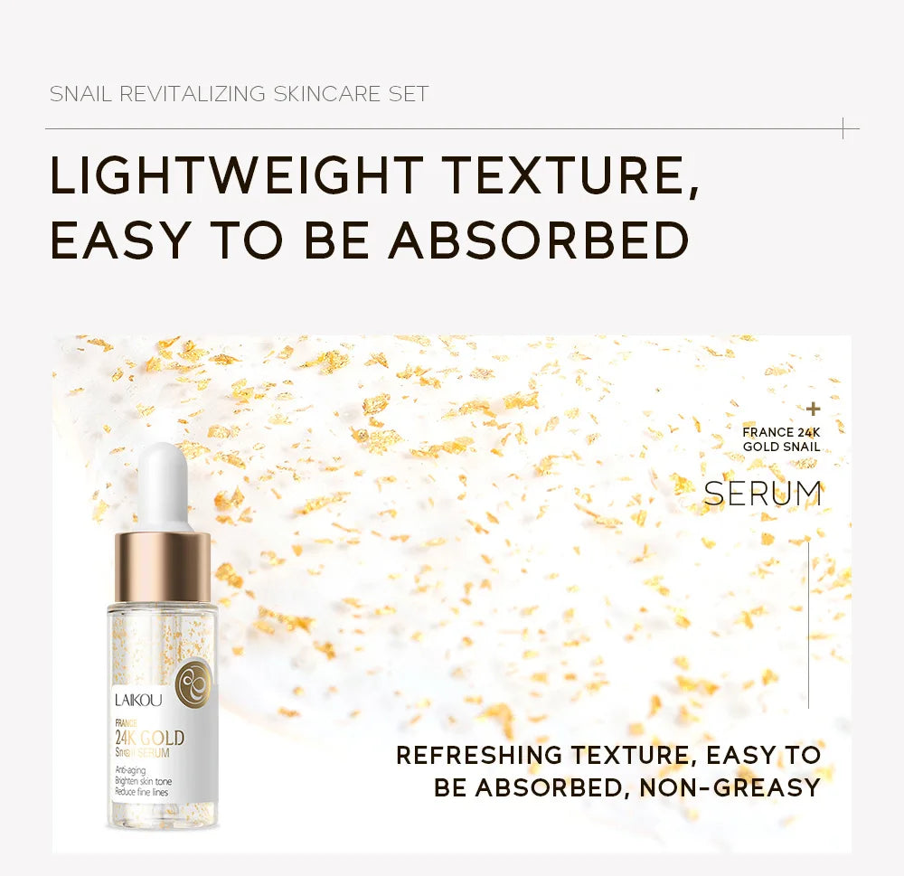 Kit de Cuidados Faciais LAIKOU 3 peças – Vitamina C 24K Golden Sakura