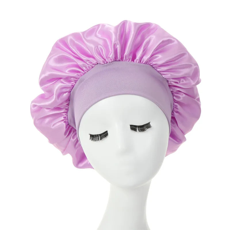 Touca de cabelo feminina para dormir à noite, touca de seda de cetim com dupla camada ajustável, chapéu para banho, acessórios para estilizar cabelos cacheados