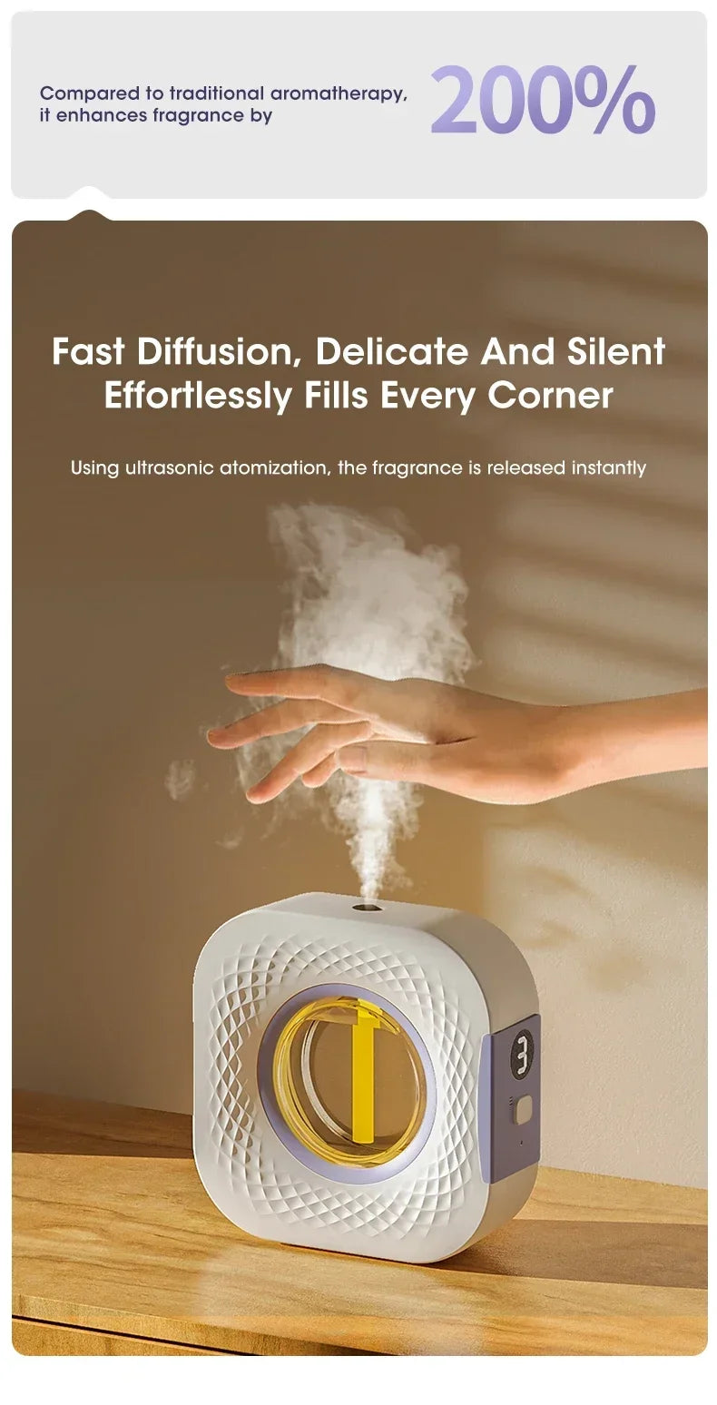 Difusor de Aroma Inteligente com Display Digital – Purificador de Ar com 4 Níveis de Intensidade | Para Óleos Essenciais | USB, Mesa ou Parede