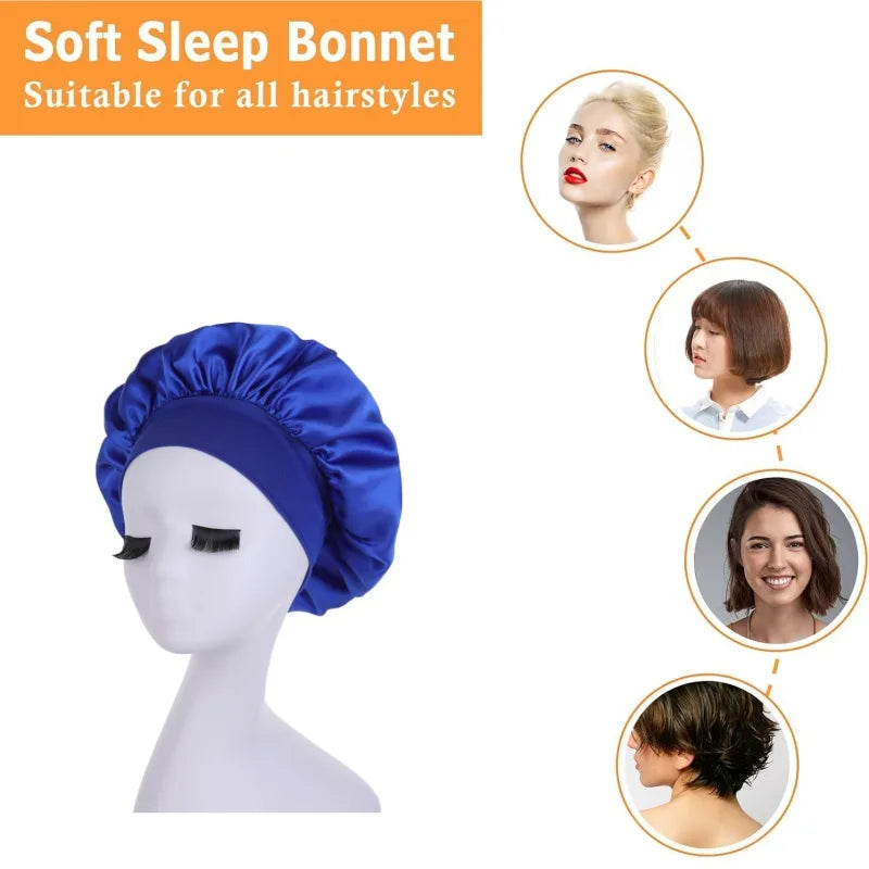 Touca de cabelo feminina para dormir à noite, touca de seda de cetim com dupla camada ajustável, chapéu para banho, acessórios para estilizar cabelos cacheados