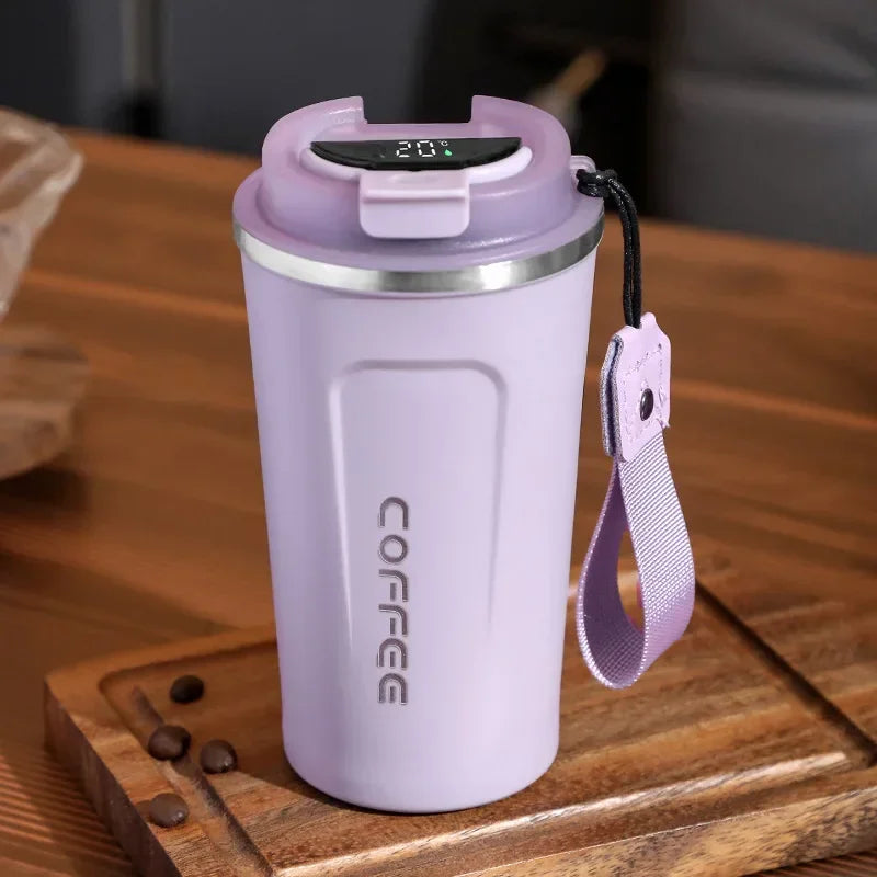 ☕ Caneca Térmica de Café em Aço Inoxidável – 380ml ou 510ml | Copo com Display Digital de Temperatura | Garrafa Térmica Isolada para Bebidas Quentes e Frias